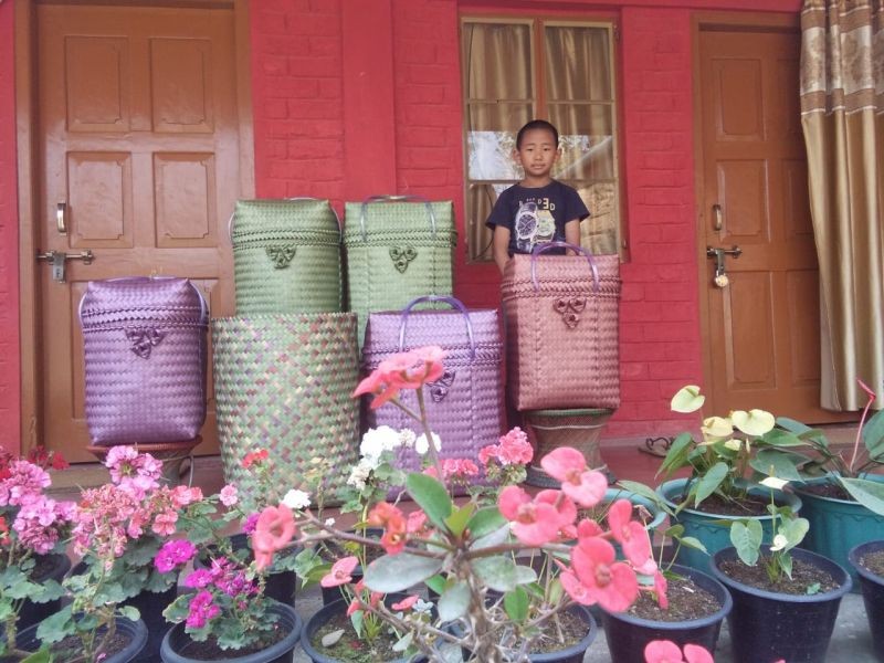 9-year old Nuve Tetseo from Kohima has managed to weave more than 40 baskets over the past few months. (Morung Photo)